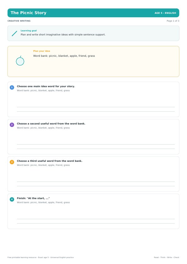 The Picnic Story worksheet preview