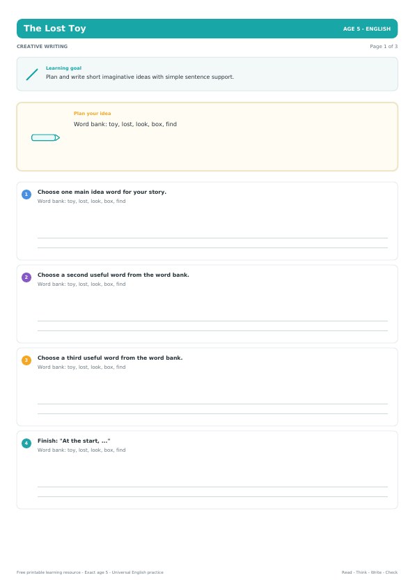 The Lost Toy worksheet preview