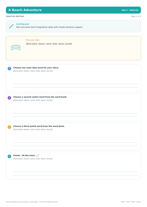 A Beach Adventure worksheet preview