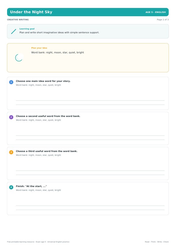 Under the Night Sky worksheet preview