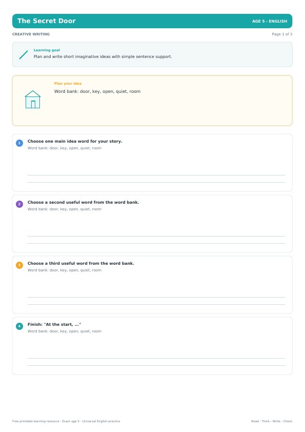 The Secret Door worksheet preview