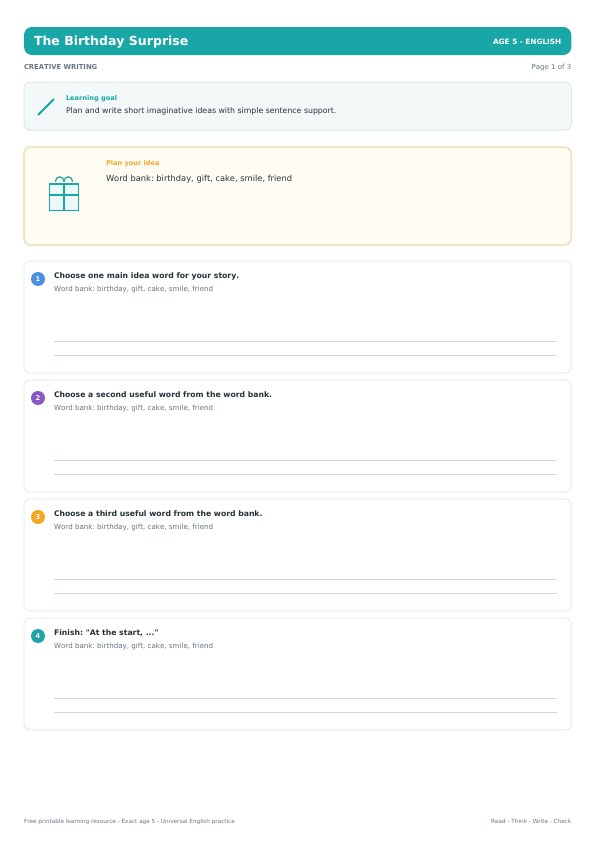 The Birthday Surprise worksheet preview