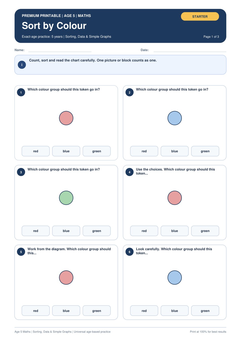 Sort by Colour worksheet preview