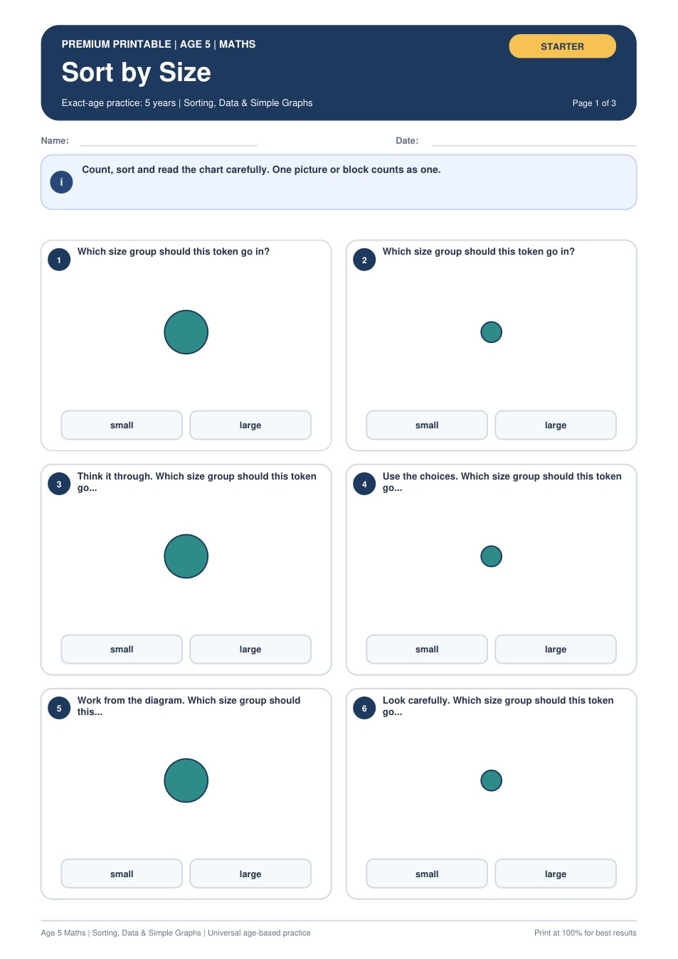 Sort by Size worksheet preview