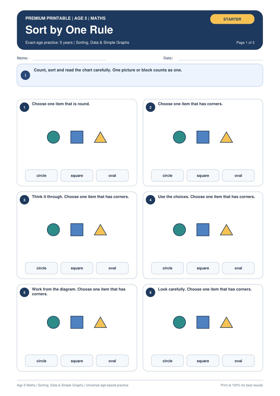 Sort by One Rule worksheet preview