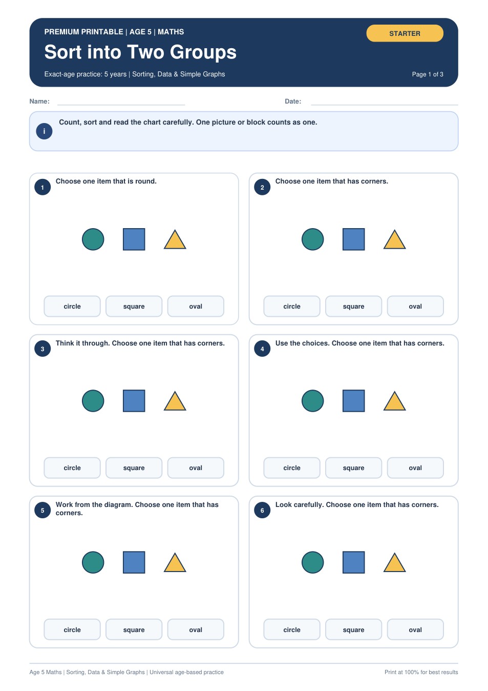 Sort into Two Groups worksheet preview