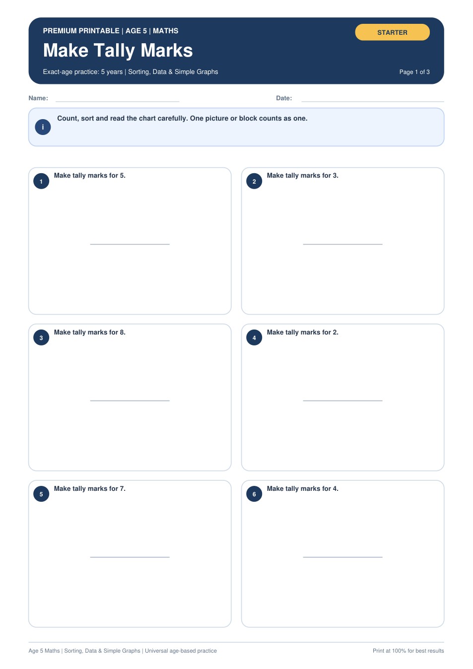 Make Tally Marks worksheet preview
