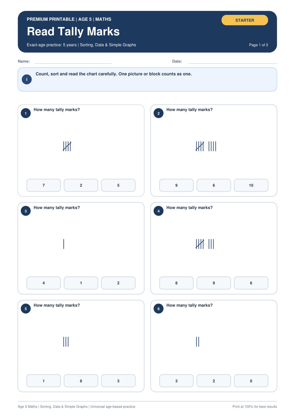 Read Tally Marks worksheet preview