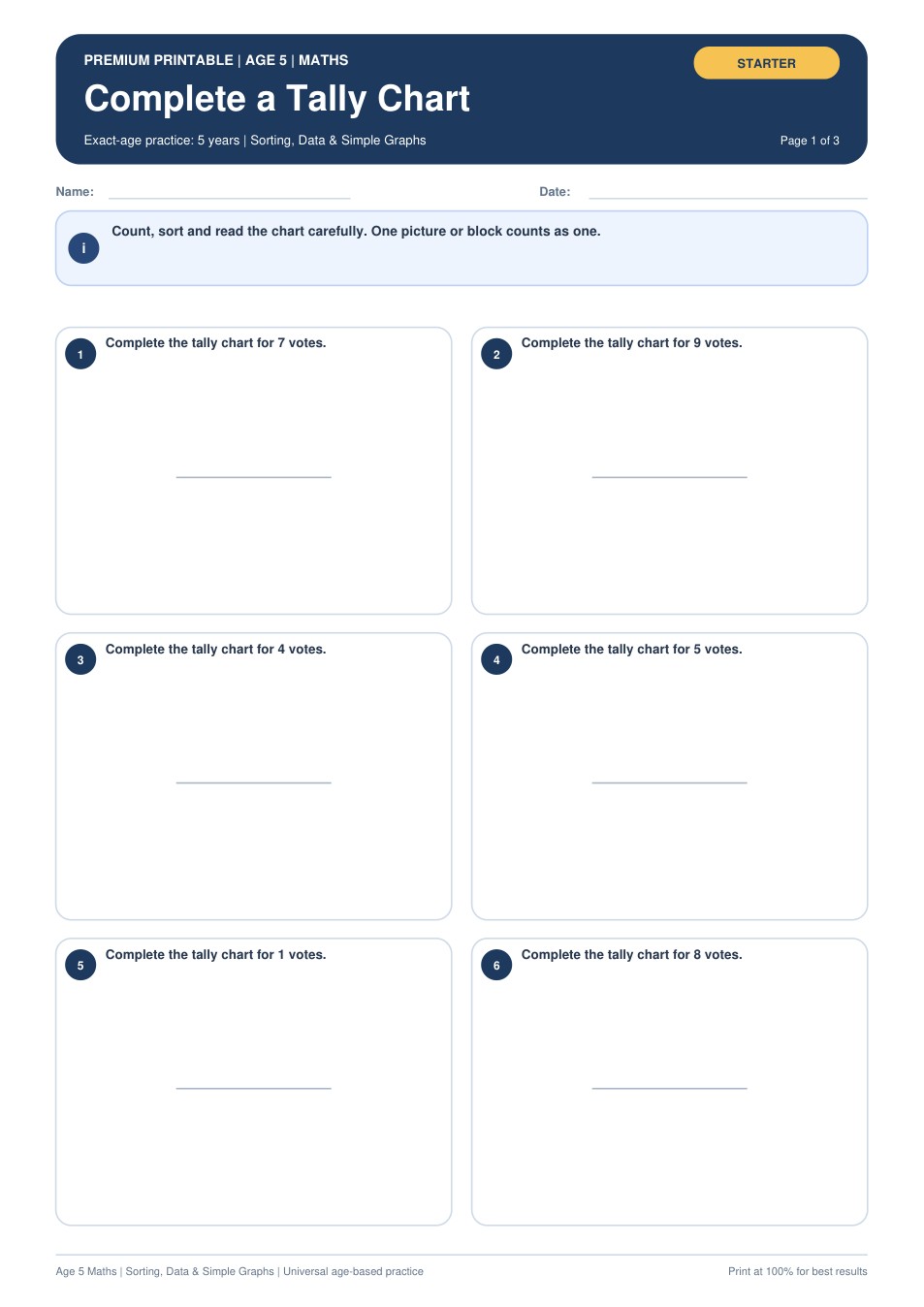 Complete a Tally Chart worksheet preview