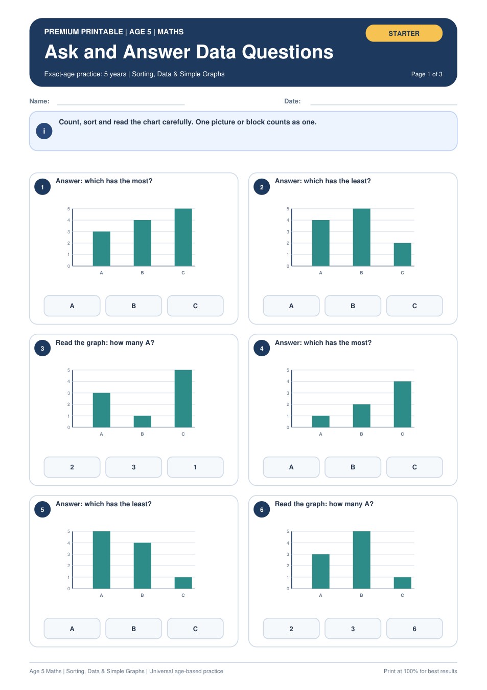 Ask and Answer Data Questions worksheet preview