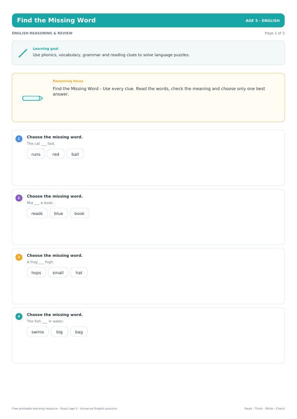 Find the Missing Word worksheet preview