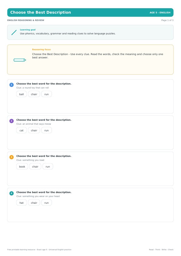 Choose the Best Description worksheet preview