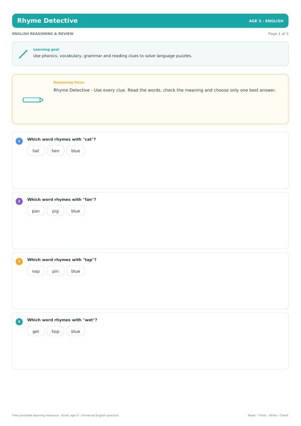 Rhyme Detective worksheet preview