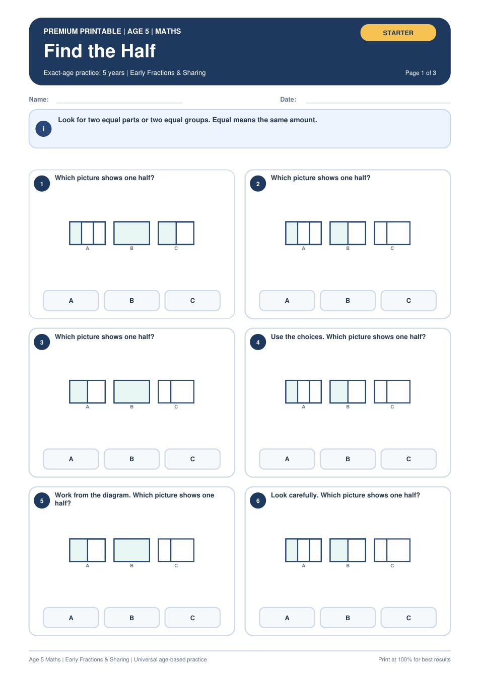 Find the Half worksheet preview