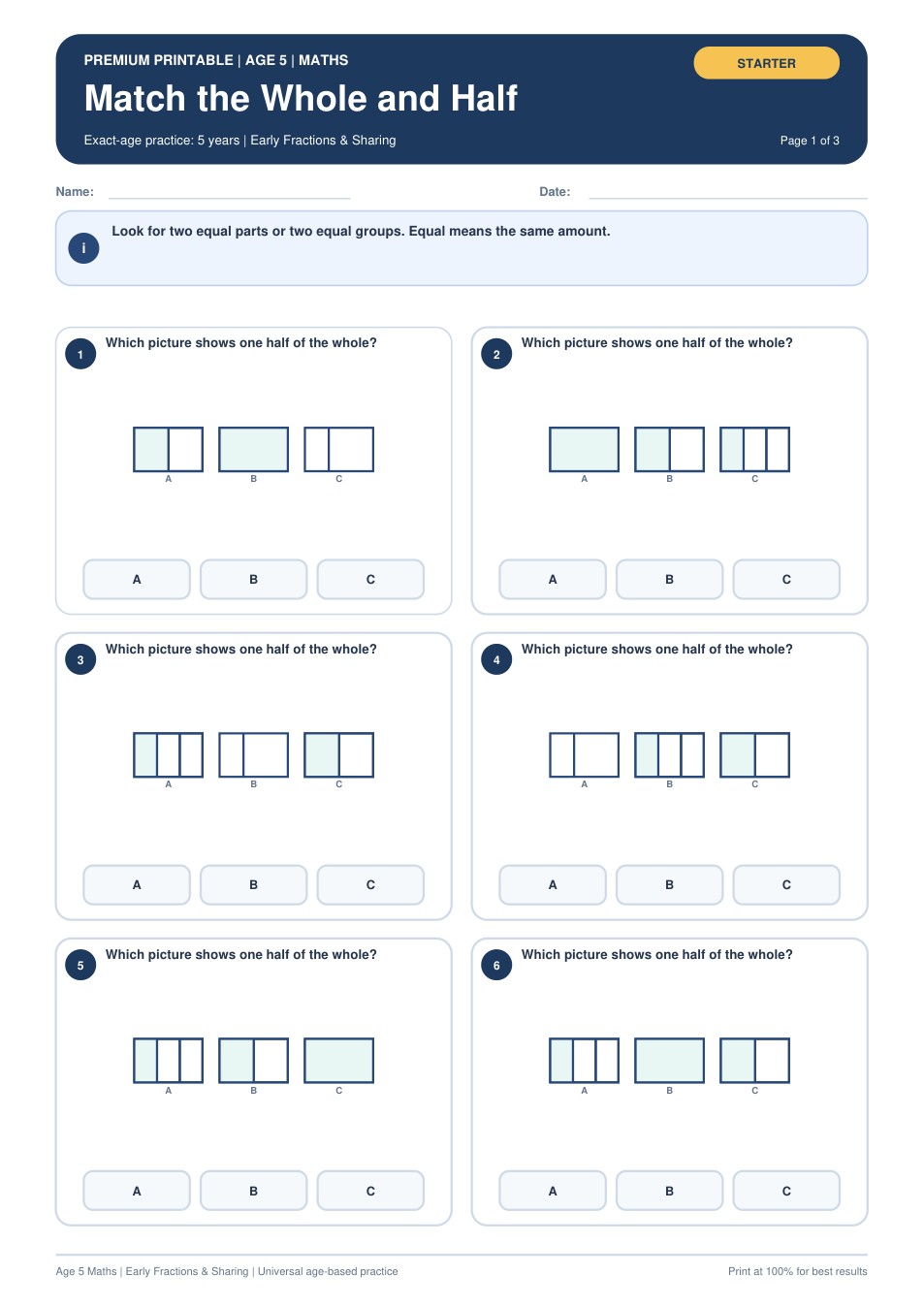 Match the Whole and Half worksheet preview
