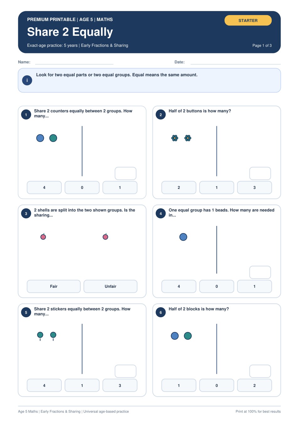 Share 2 Equally worksheet preview