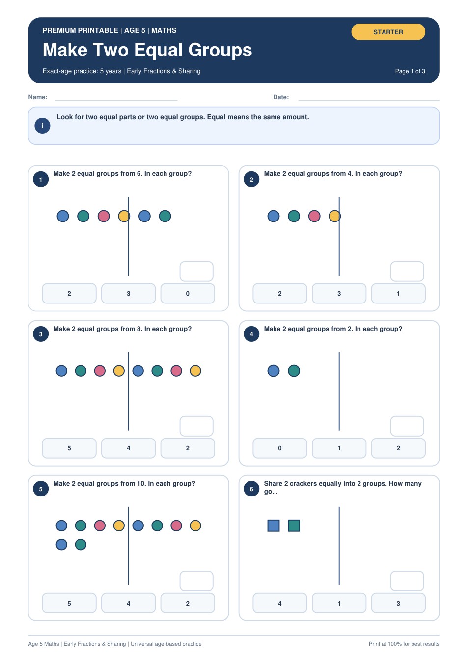 Make Two Equal Groups worksheet preview