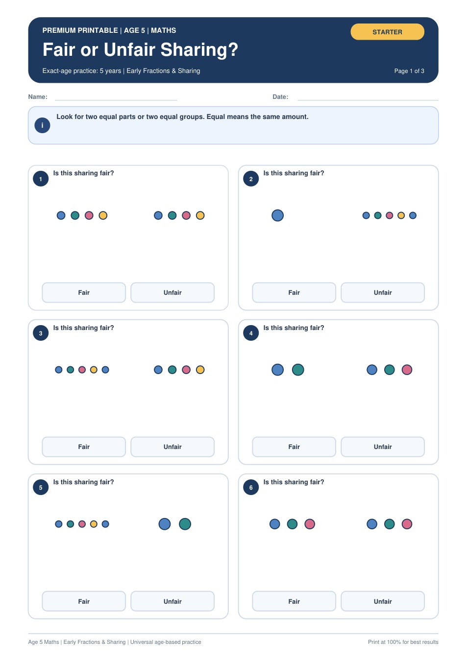 Fair or Unfair Sharing? worksheet preview