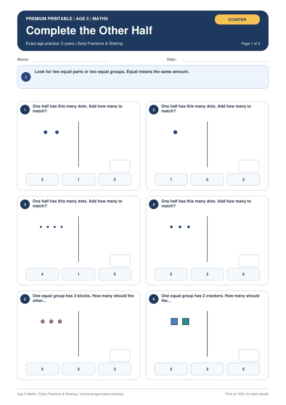 Complete the Other Half worksheet preview