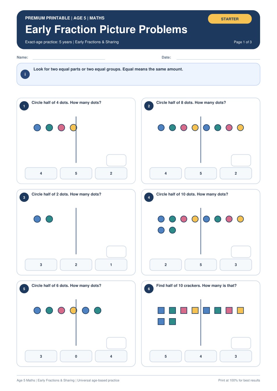 Early Fraction Picture Problems worksheet preview