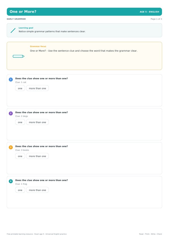 One or More? worksheet preview