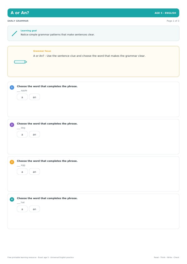 A or An? worksheet preview