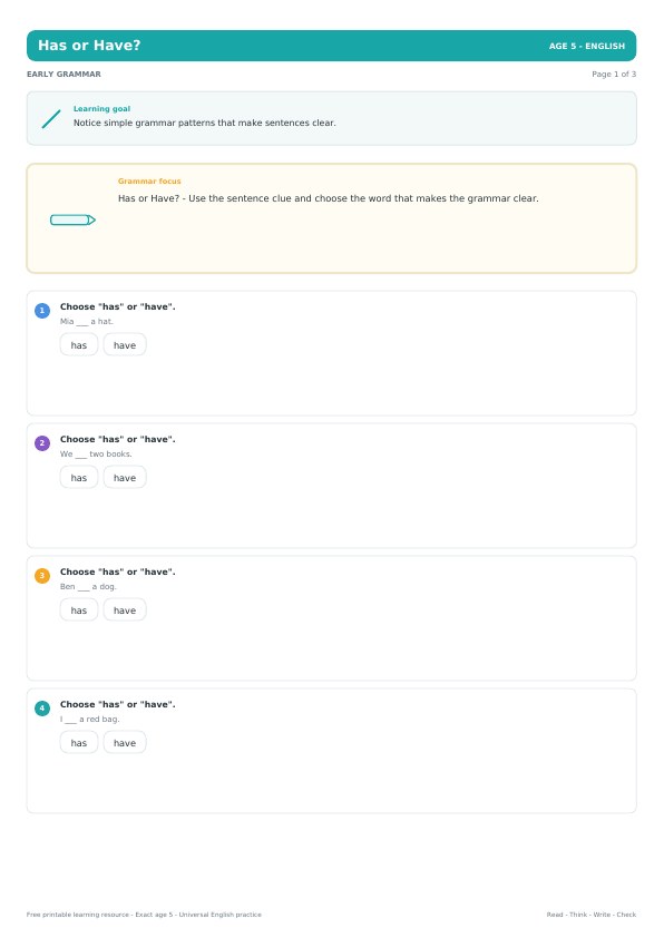 Has or Have? worksheet preview
