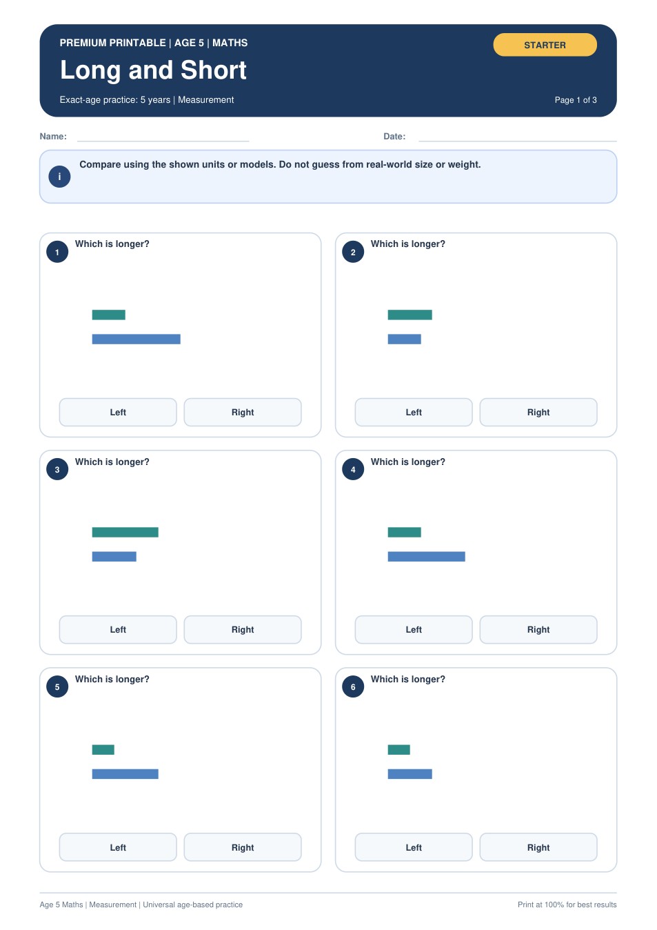 Long and Short worksheet preview