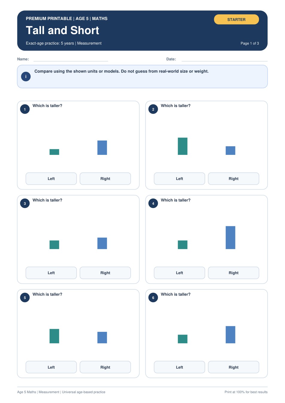 Tall and Short worksheet preview