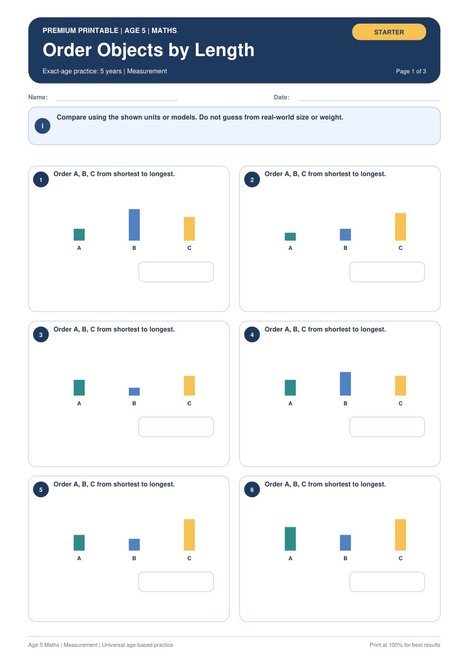 Order Objects by Length worksheet preview
