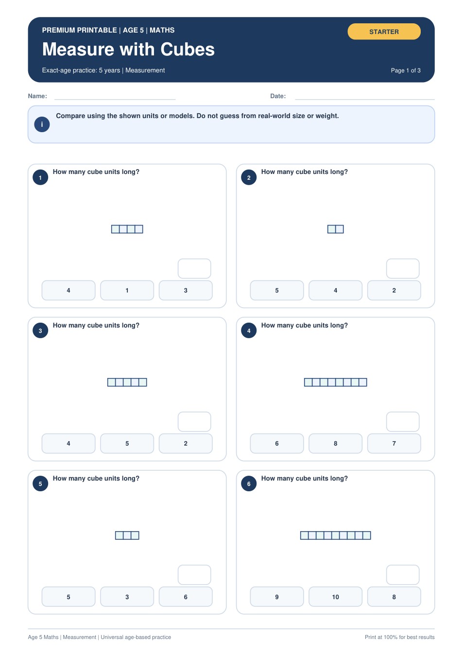 Measure with Cubes worksheet preview
