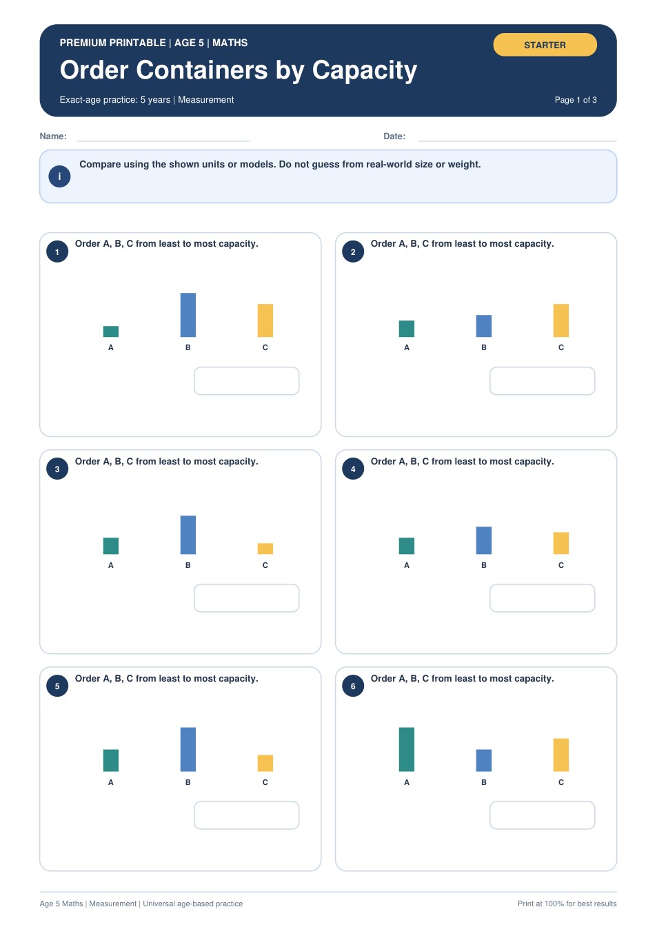 Order Containers by Capacity worksheet preview