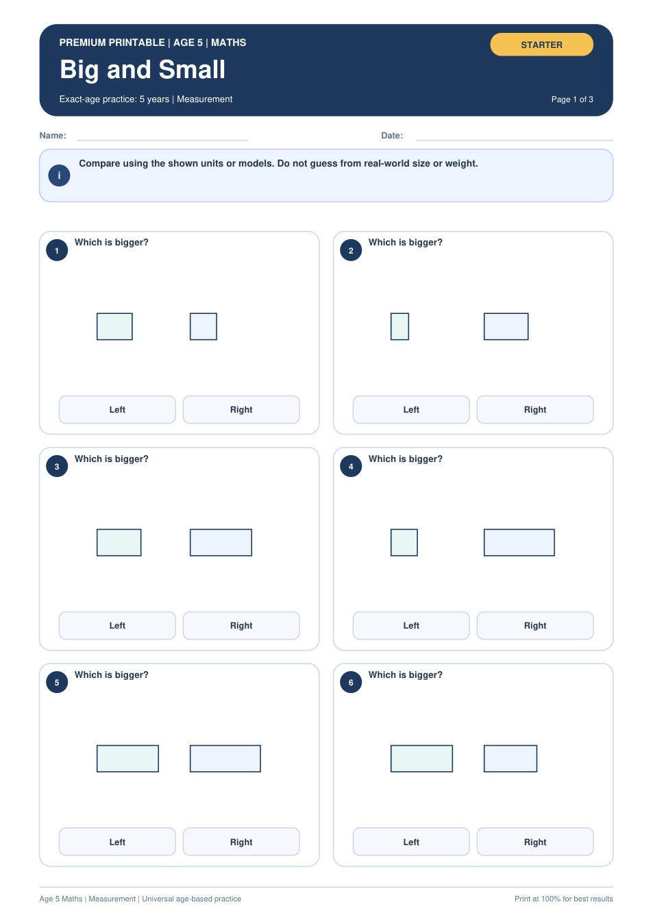 Big and Small worksheet preview