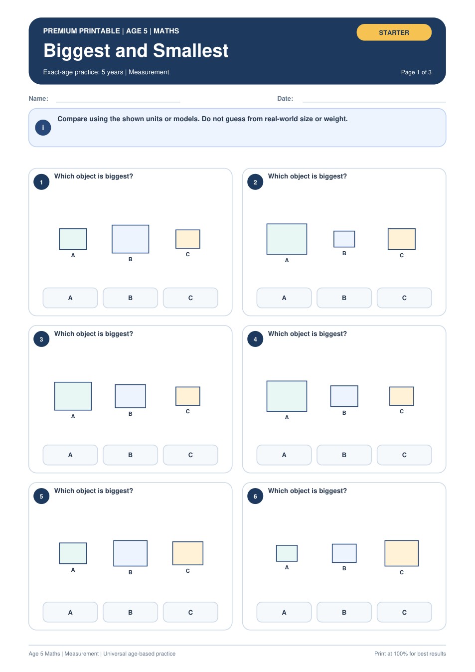 Biggest and Smallest worksheet preview