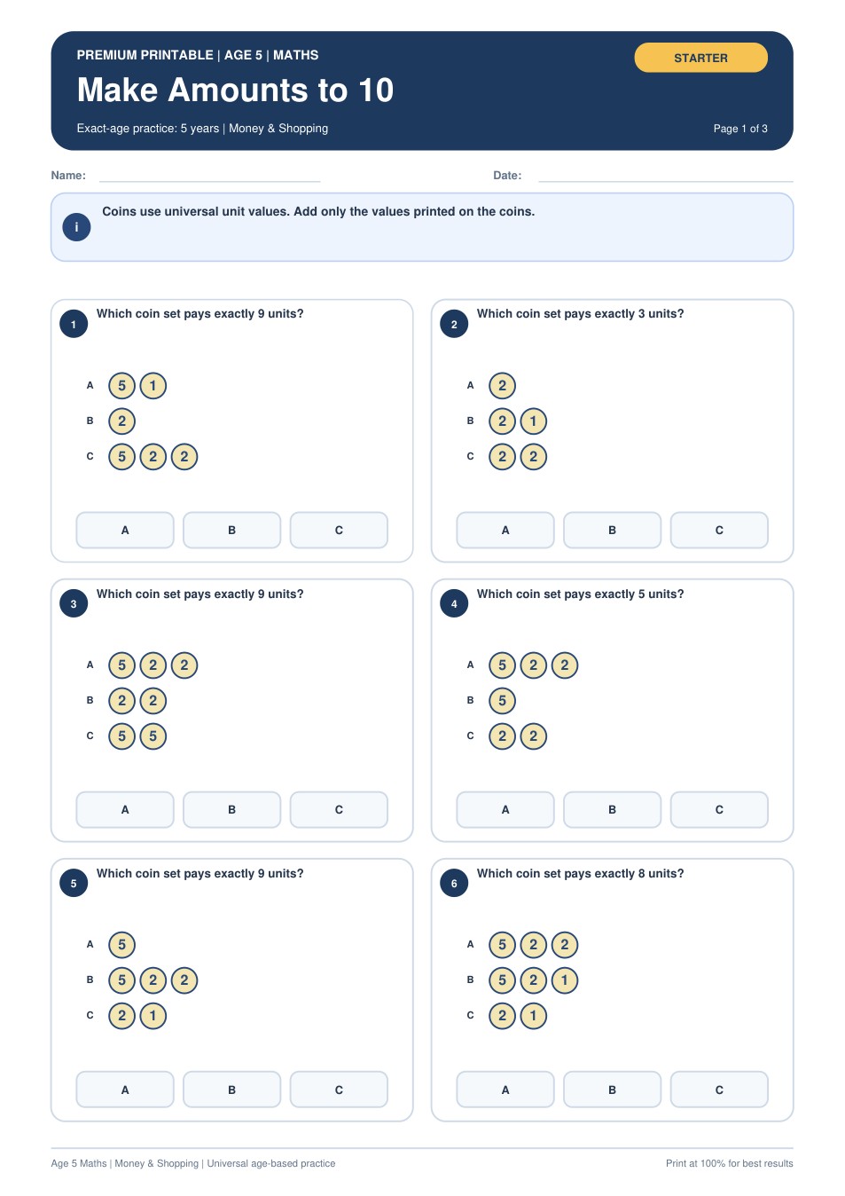 Make Amounts to 10 worksheet preview