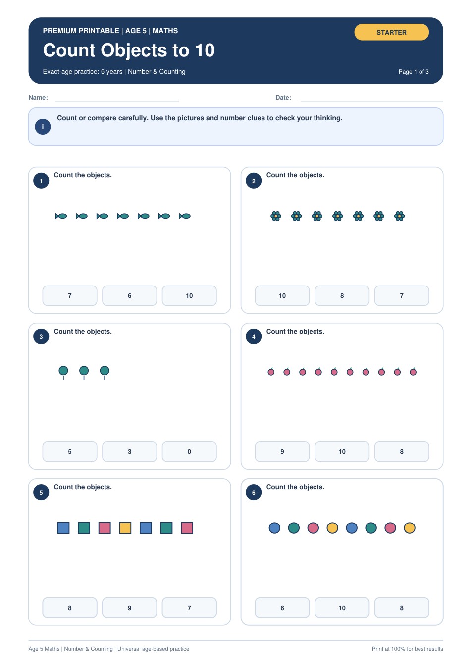 Count Objects to 10 worksheet preview