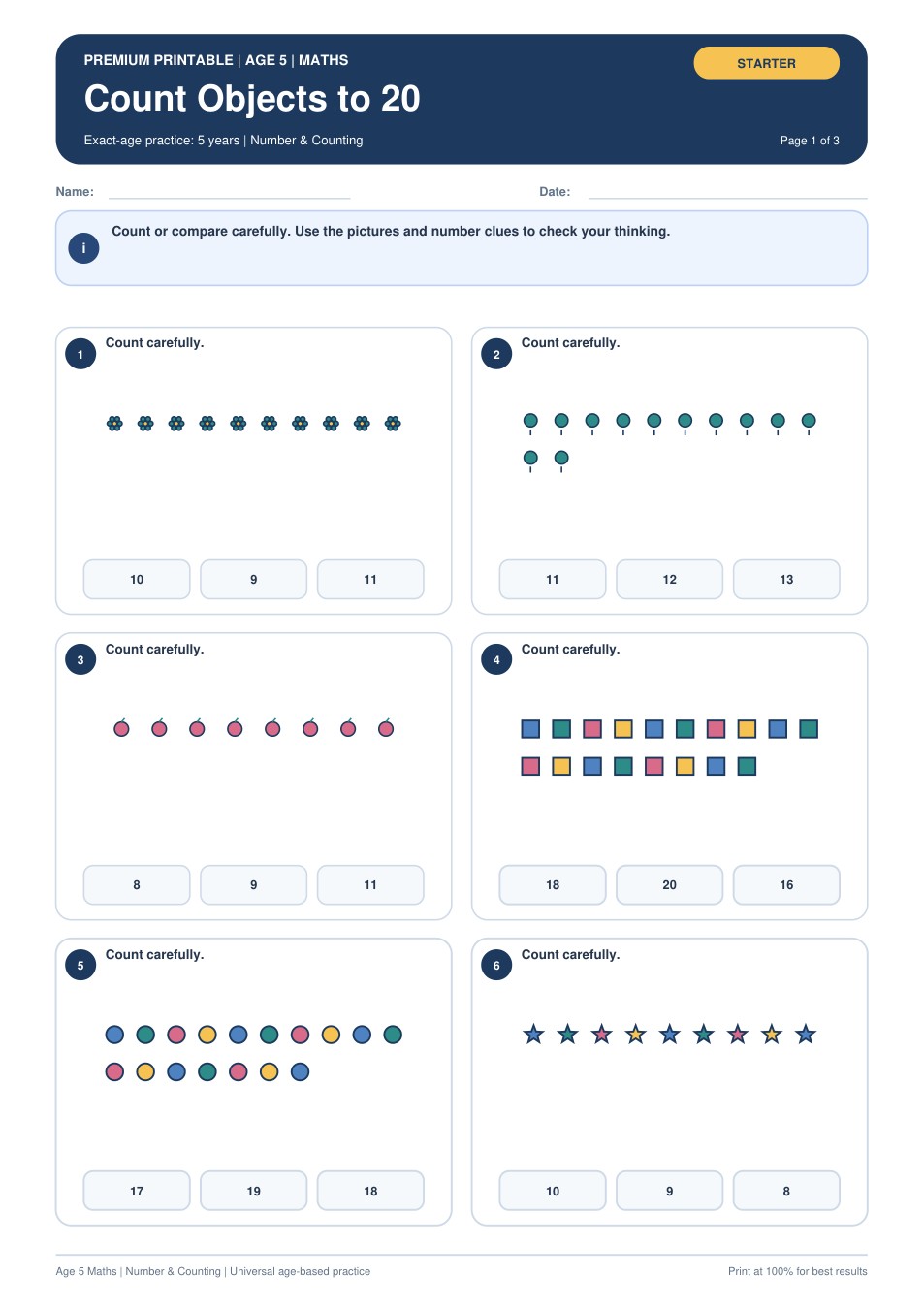 Count Objects to 20 worksheet preview
