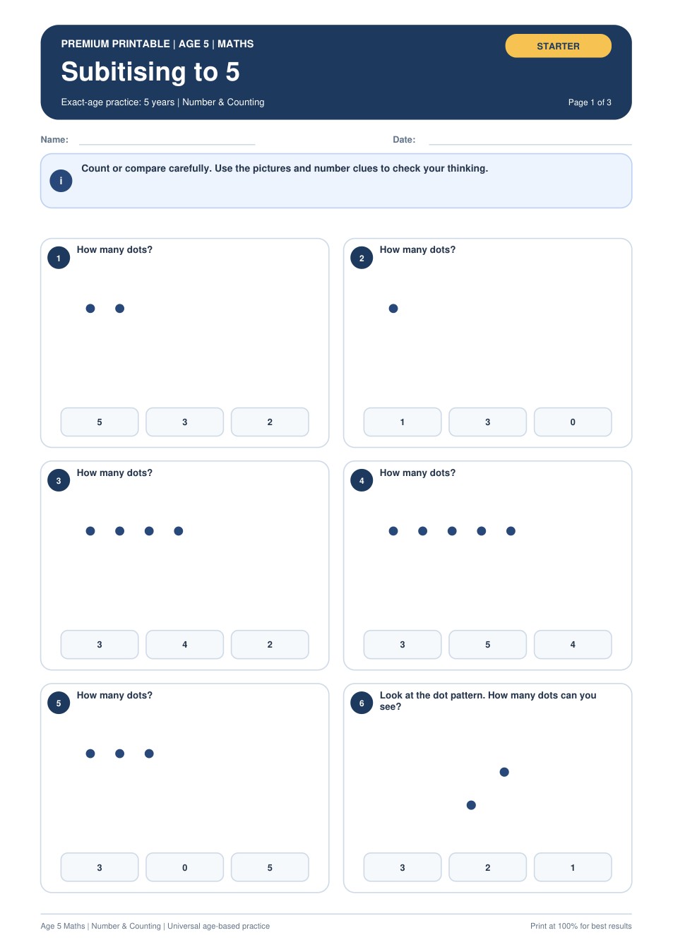 Subitising to 5 worksheet preview