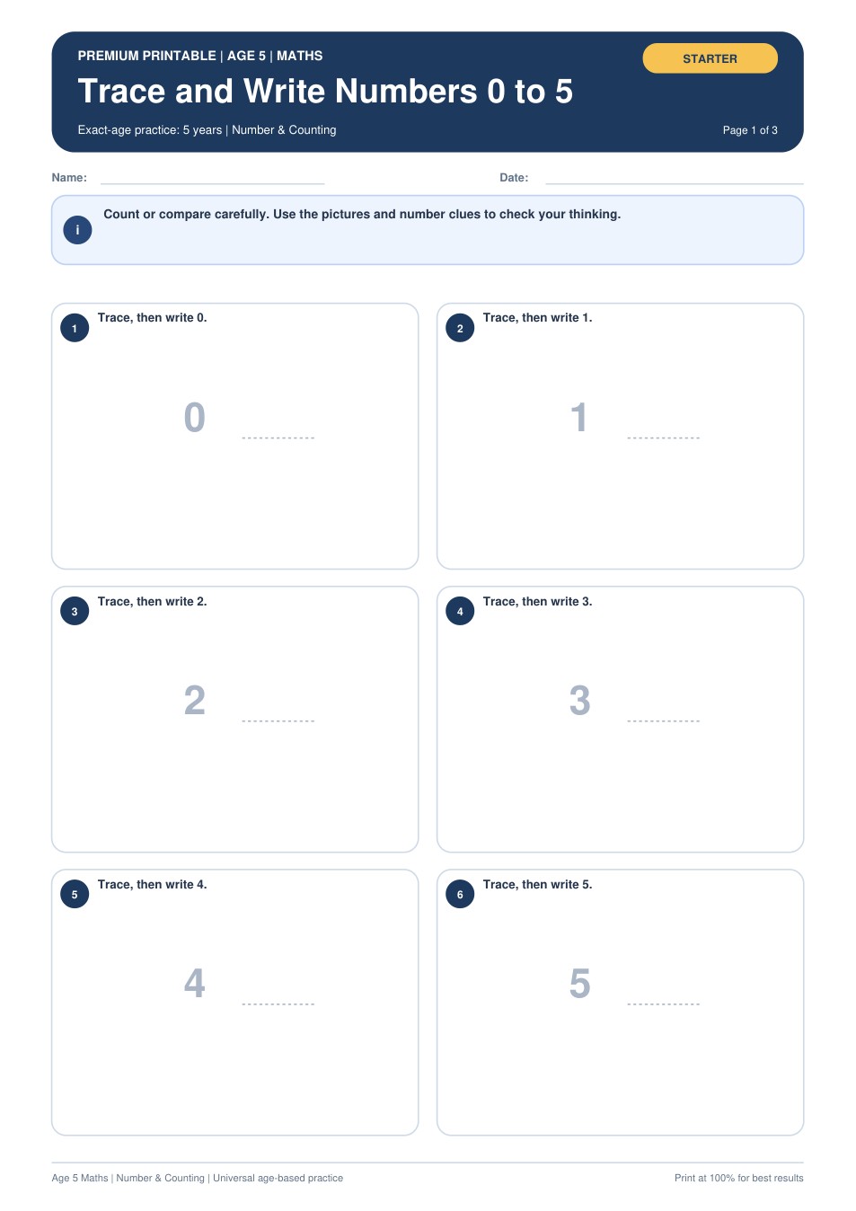 Trace and Write Numbers 0 to 5 worksheet preview