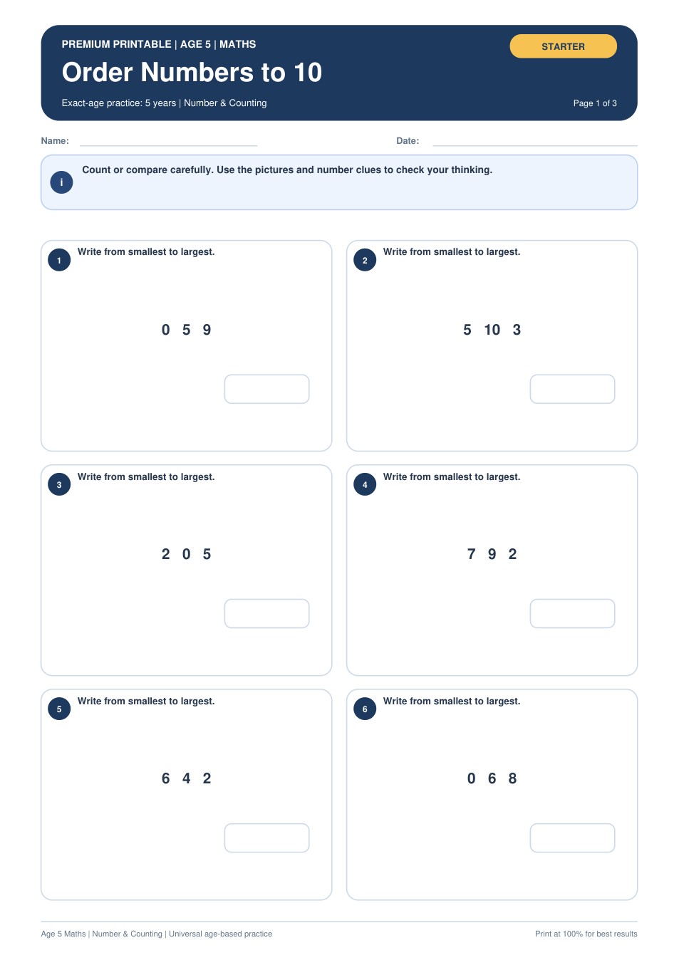 Order Numbers to 10 worksheet preview