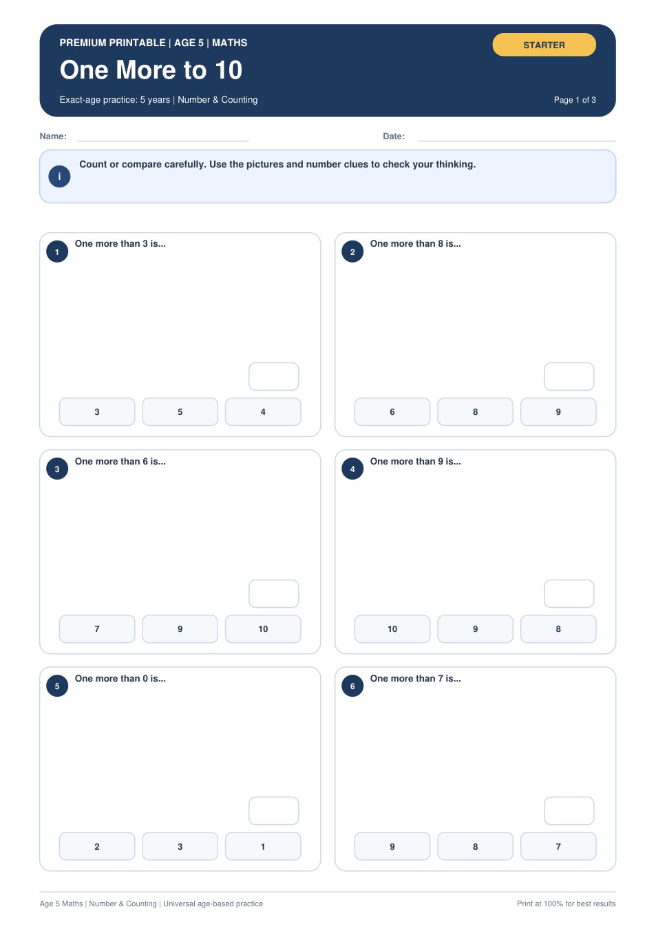 One More to 10 worksheet preview