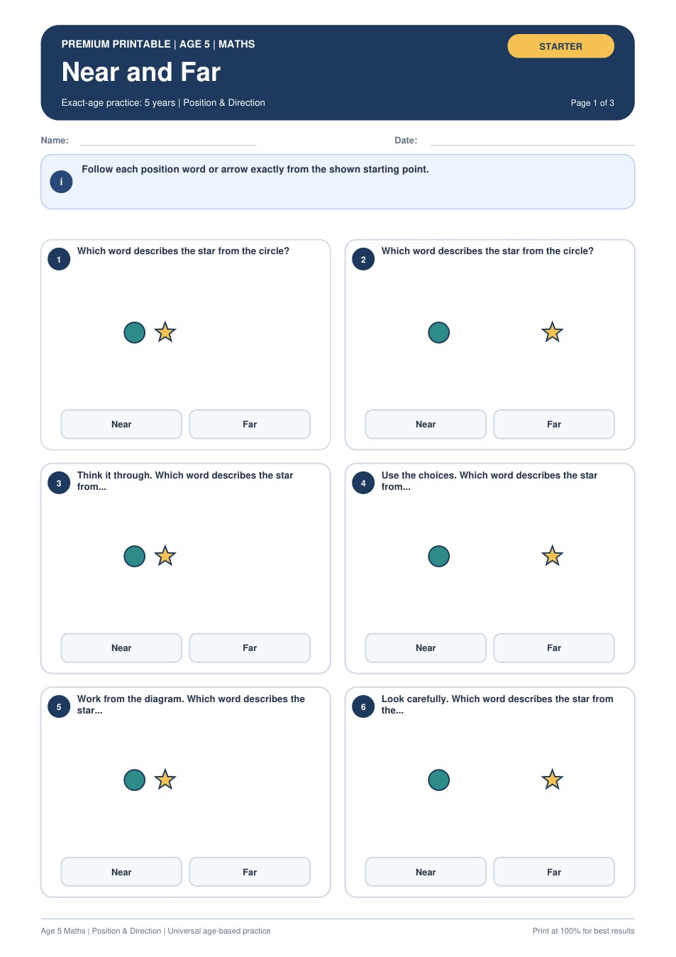 Near and Far worksheet preview