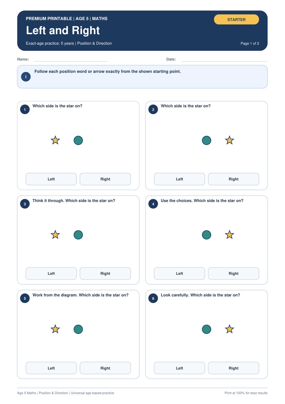 Left and Right worksheet preview
