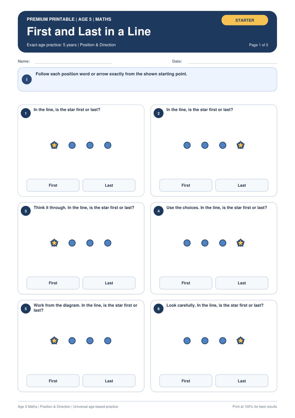 First and Last in a Line worksheet preview