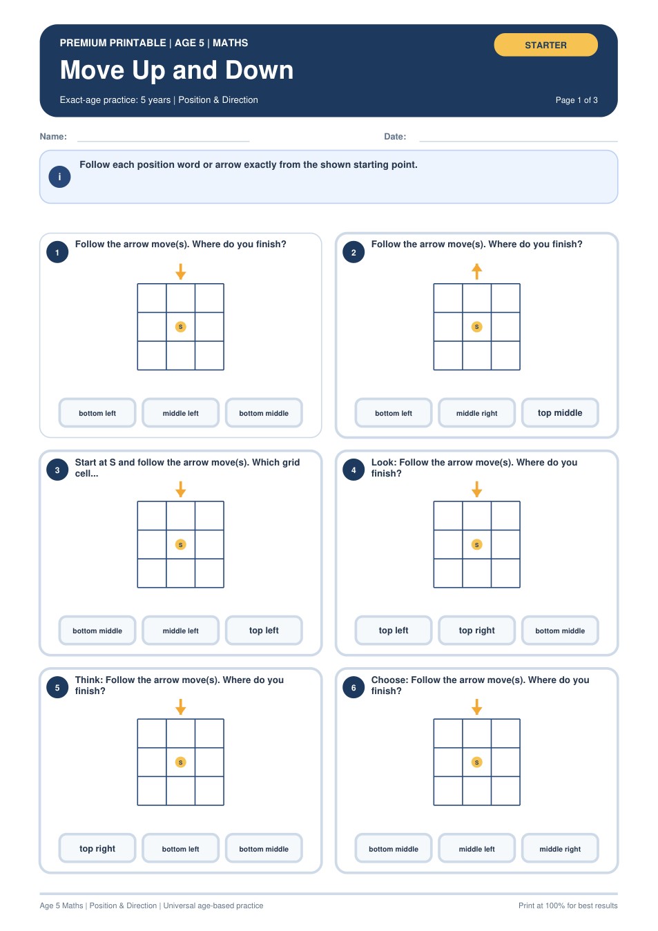 Move Up and Down worksheet preview