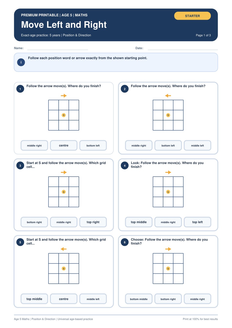 Move Left and Right worksheet preview