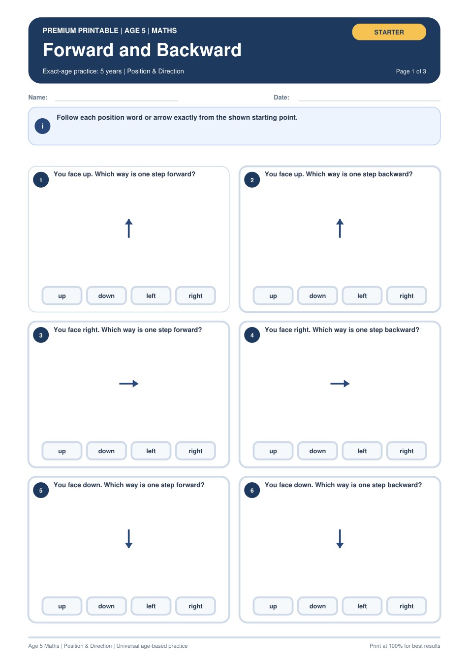 Forward and Backward worksheet preview