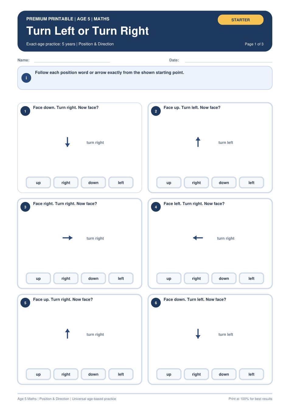 Turn Left or Turn Right worksheet preview