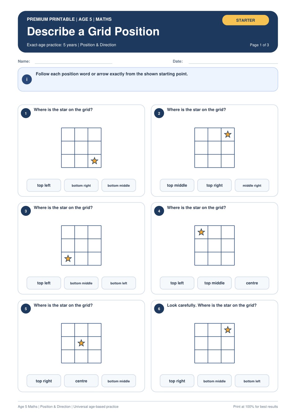 Describe a Grid Position worksheet preview
