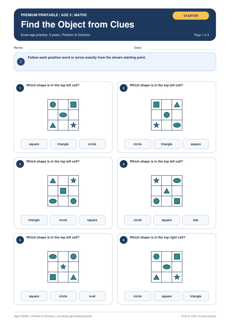 Find the Object from Clues worksheet preview